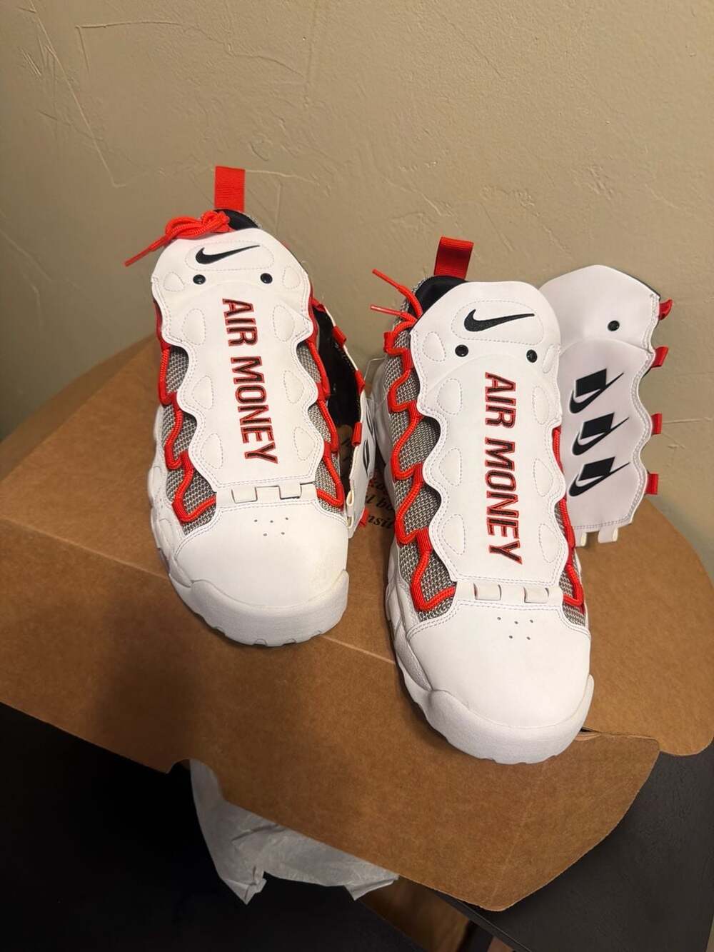 Nike Air More Money White Habanero Red Size 11